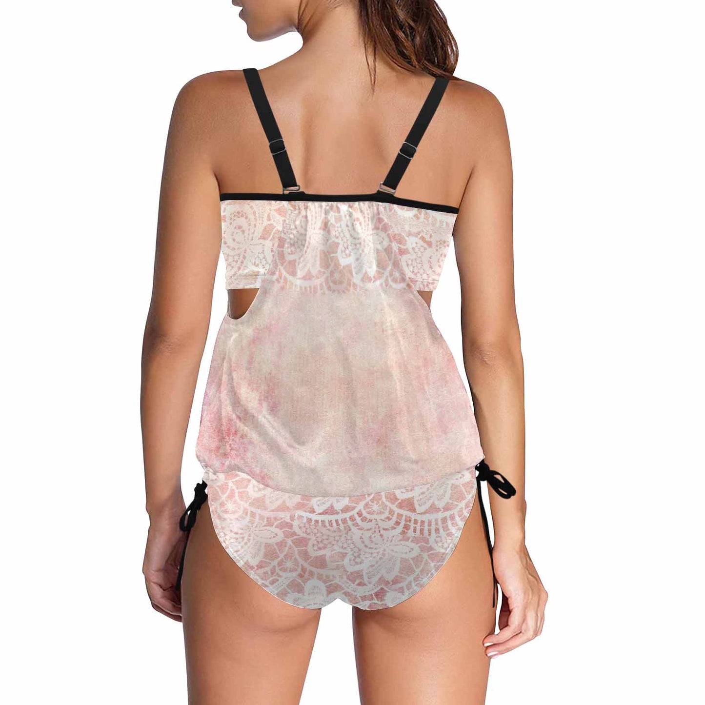 Tankini cover belly swim wear, Printed Victorian lace design 38