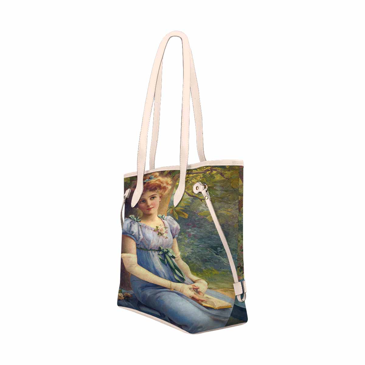 Victorian Lady Design Handbag, Model 1695361, A Sweet Glance, BEIGE/TAN TRIM