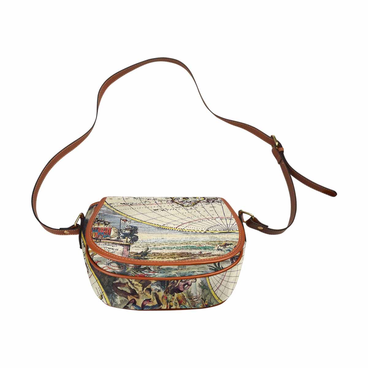 Antique Map design Handbag, saddle bag, Design 19