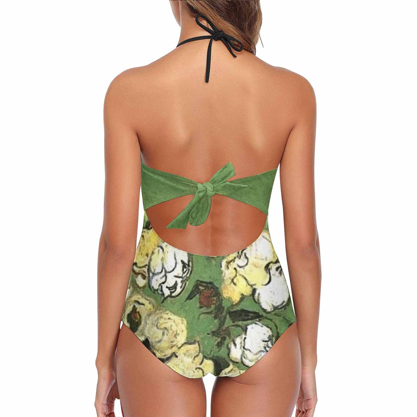 Vintage floral, vintage chest collar, one piece swim wear, Design 55