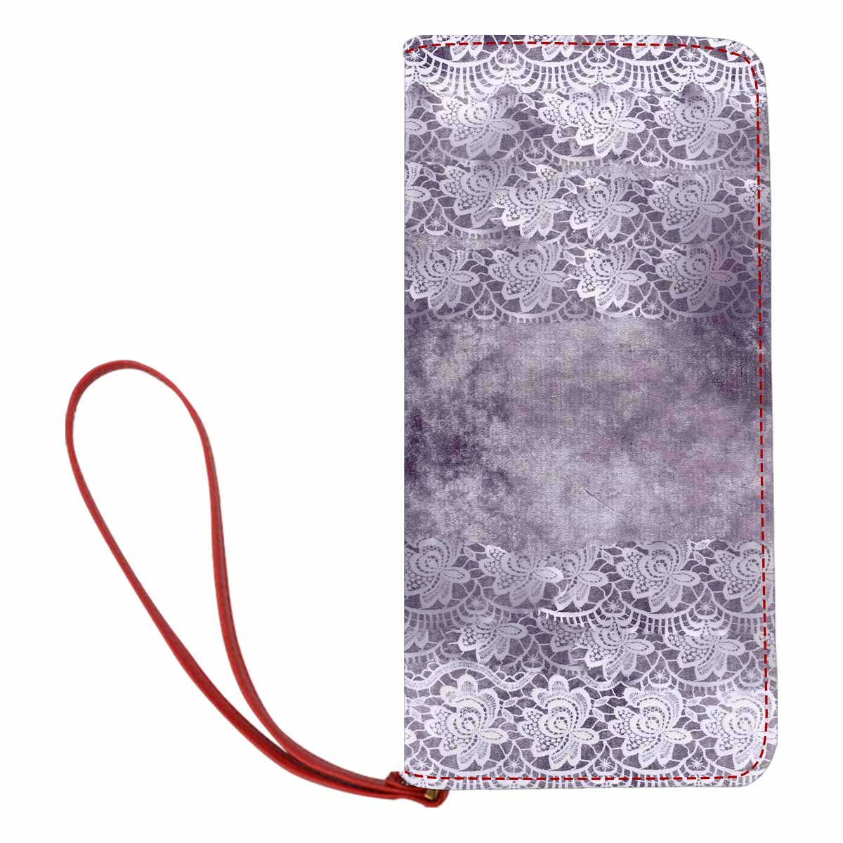 Victorian lace print womens wallet, clutch purse, red trim, design 39