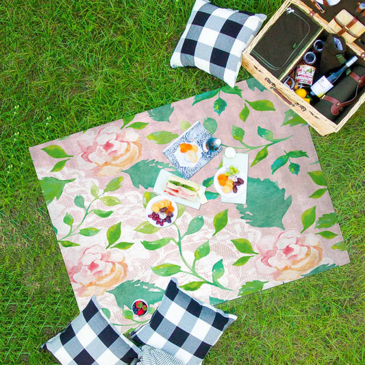 Victorian lace print waterproof picnic mat, 69 x 55in, design 21
