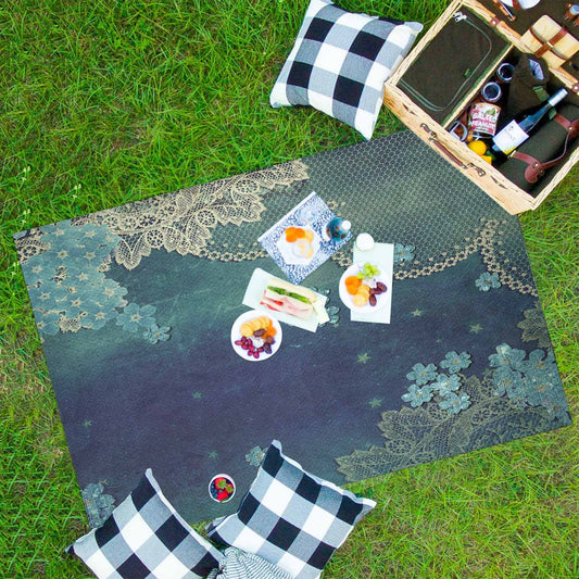 Victorian lace print waterproof picnic mat, 81 x 55in, design 04