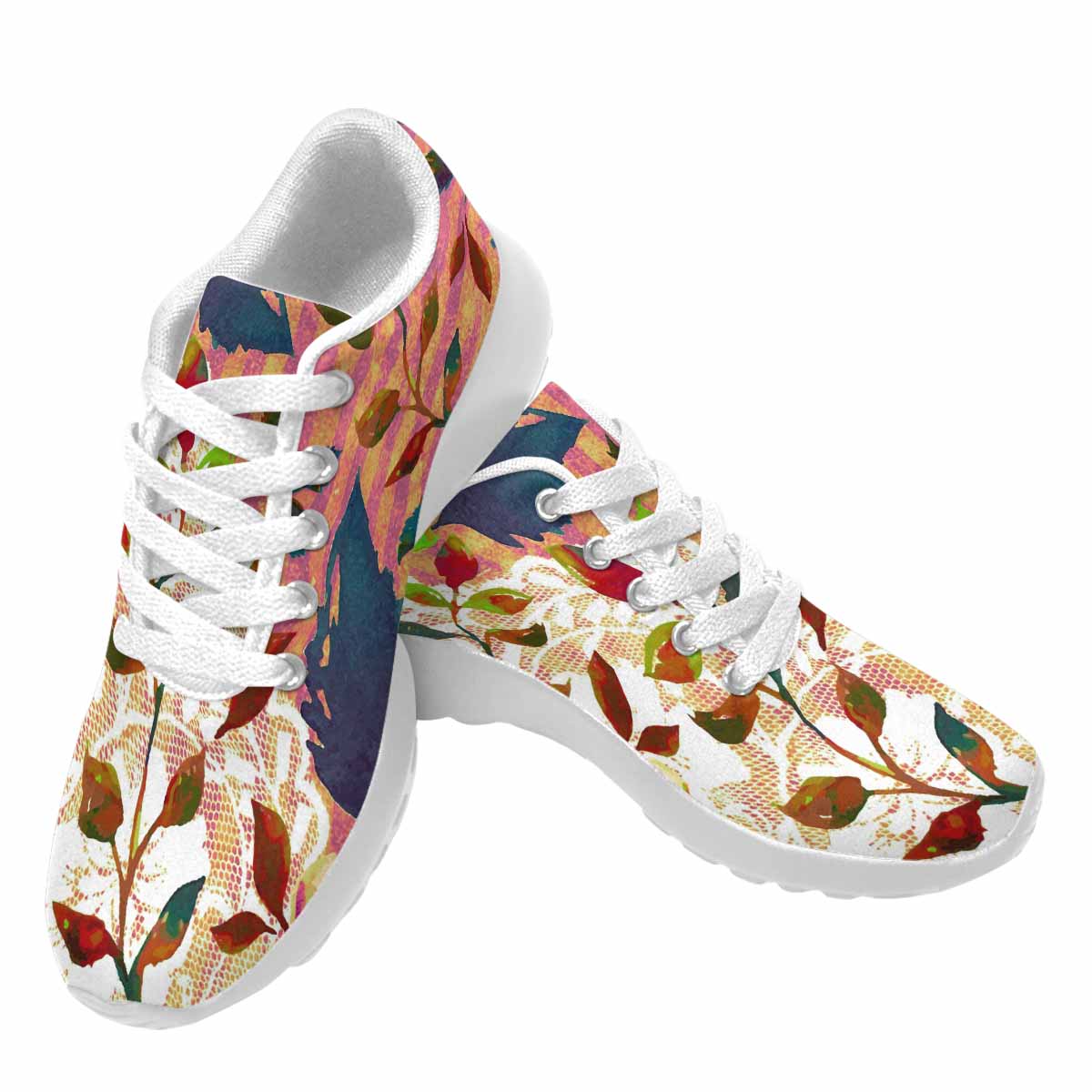 Victorian lace print, womens cute casual or running sneakers, design 22