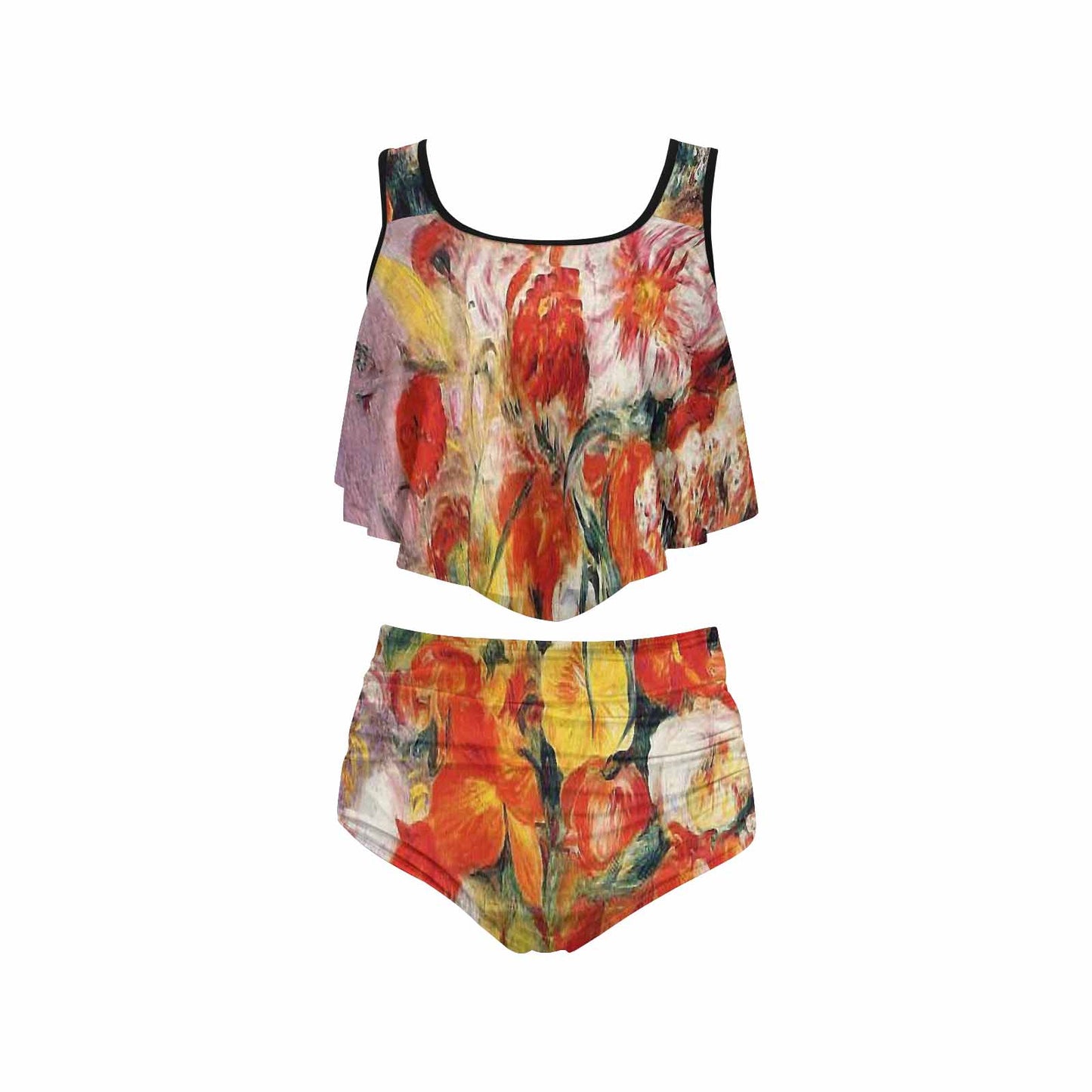 Vintage floral high waisted flounce top bikini, swim wear, Design 19