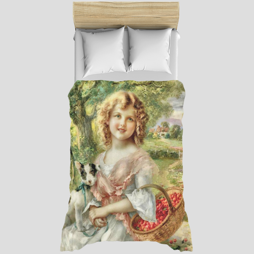 Victorian lady design Duvet cover, King, queen or twin size, Girl with Cherry