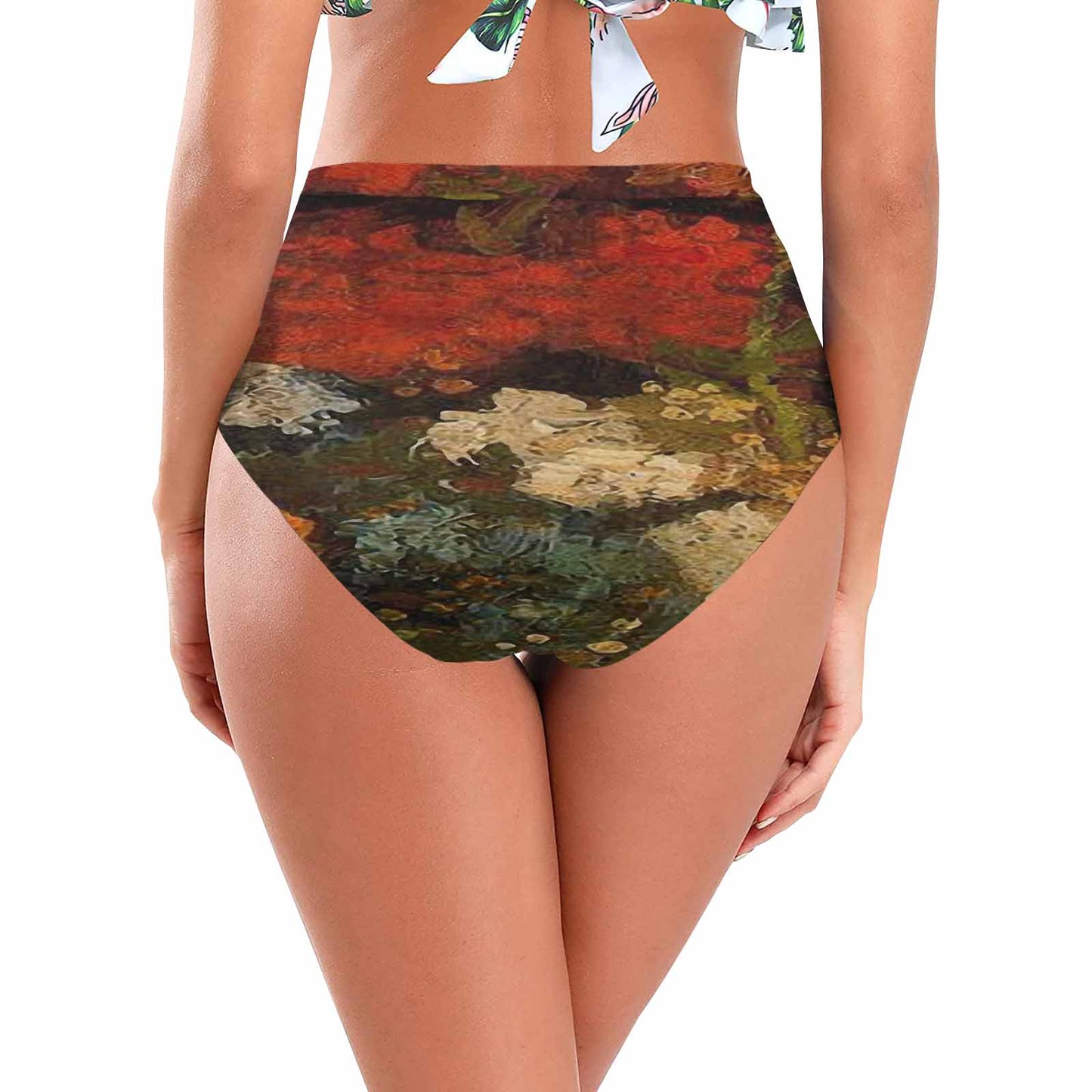Vintage floral High waist bikini bottom, Design 31