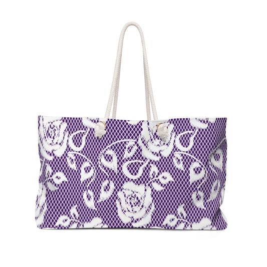 Victorian lace print weekender bag, large, design 18