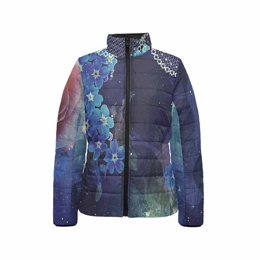 Victorian Lace print womens padded quilted jacket, design 02