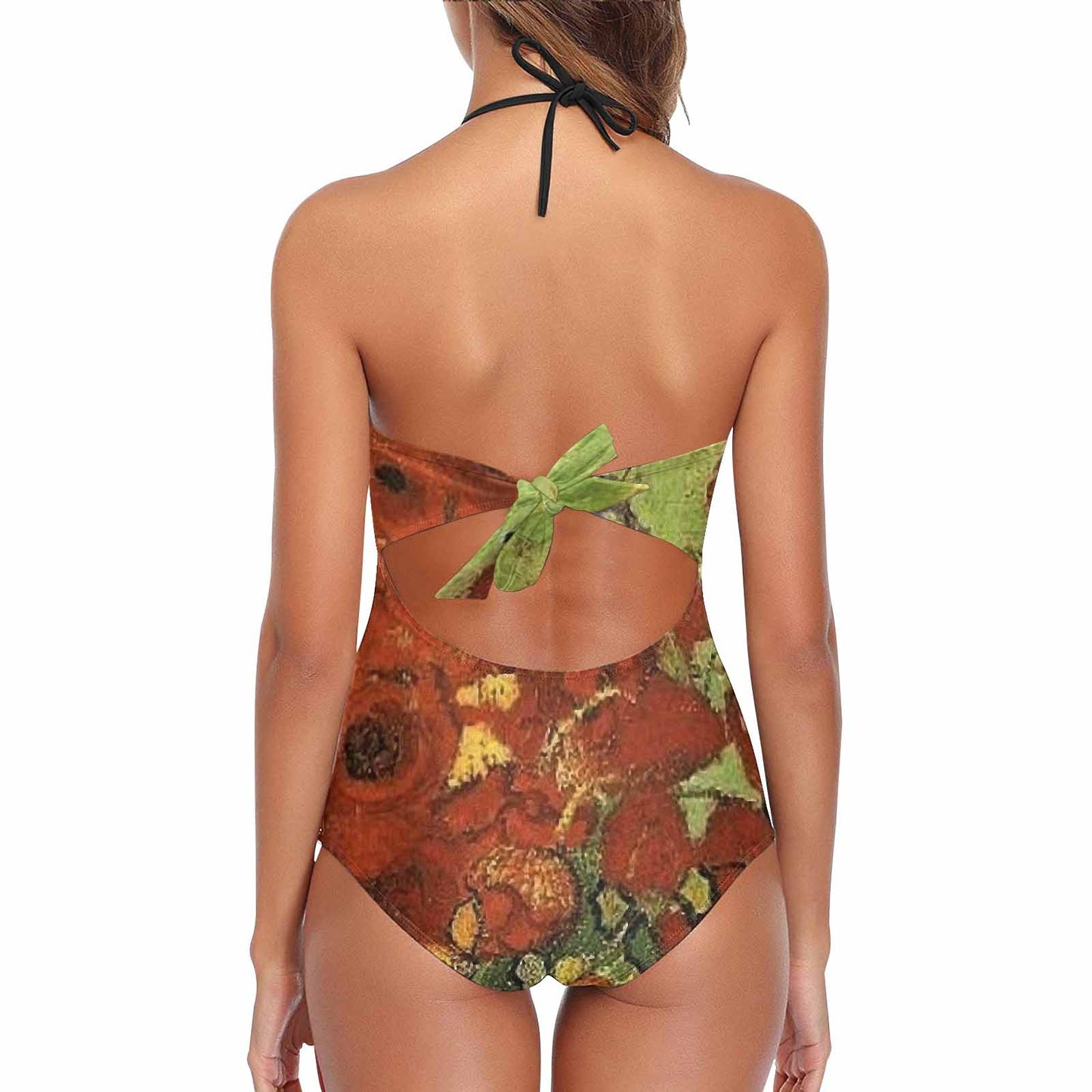 Vintage floral, vintage chest collar, one piece swim wear, Design 56