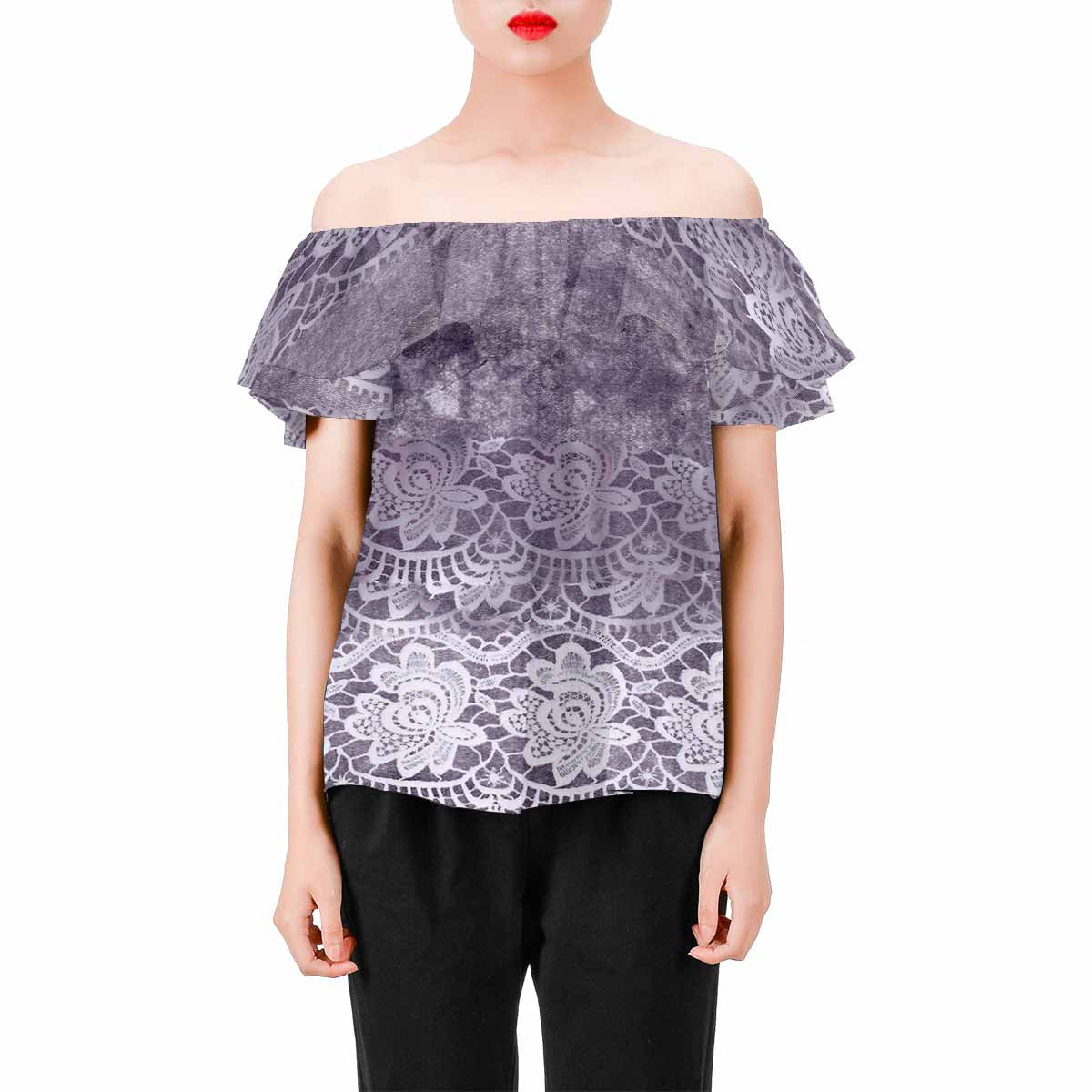 Victorian Lace print Chiffon Blouse, design 39