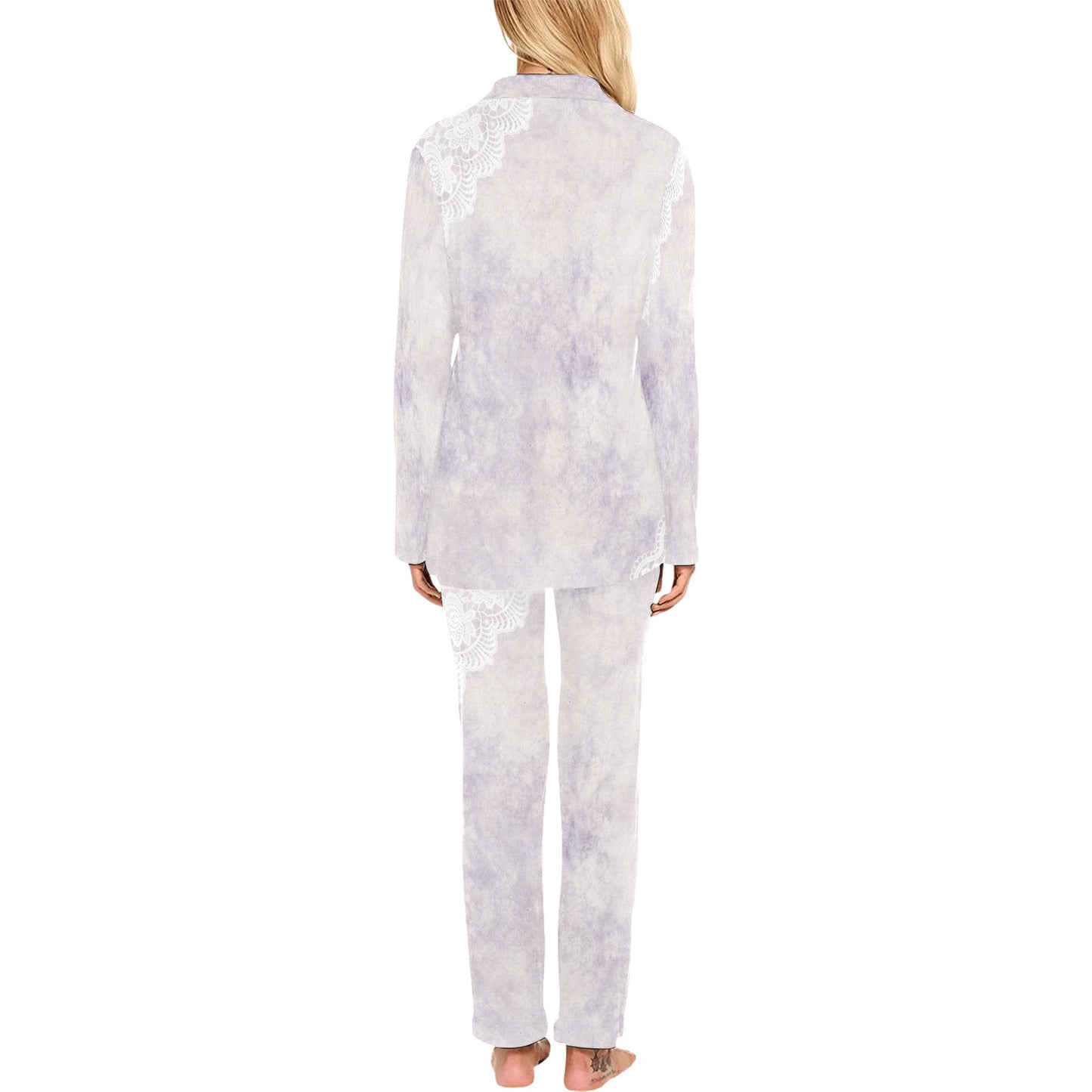 Victorian printed lace pajama set, design 40 Women's Long Pajama Set (Sets 02)