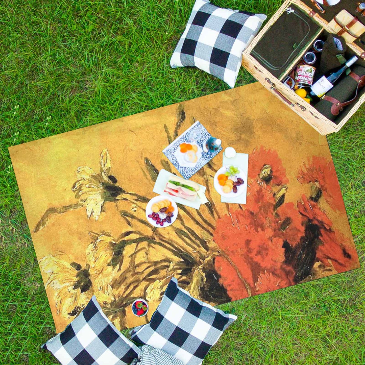 Vintage Floral waterproof picnic mat, 81 x 55in, Design 61