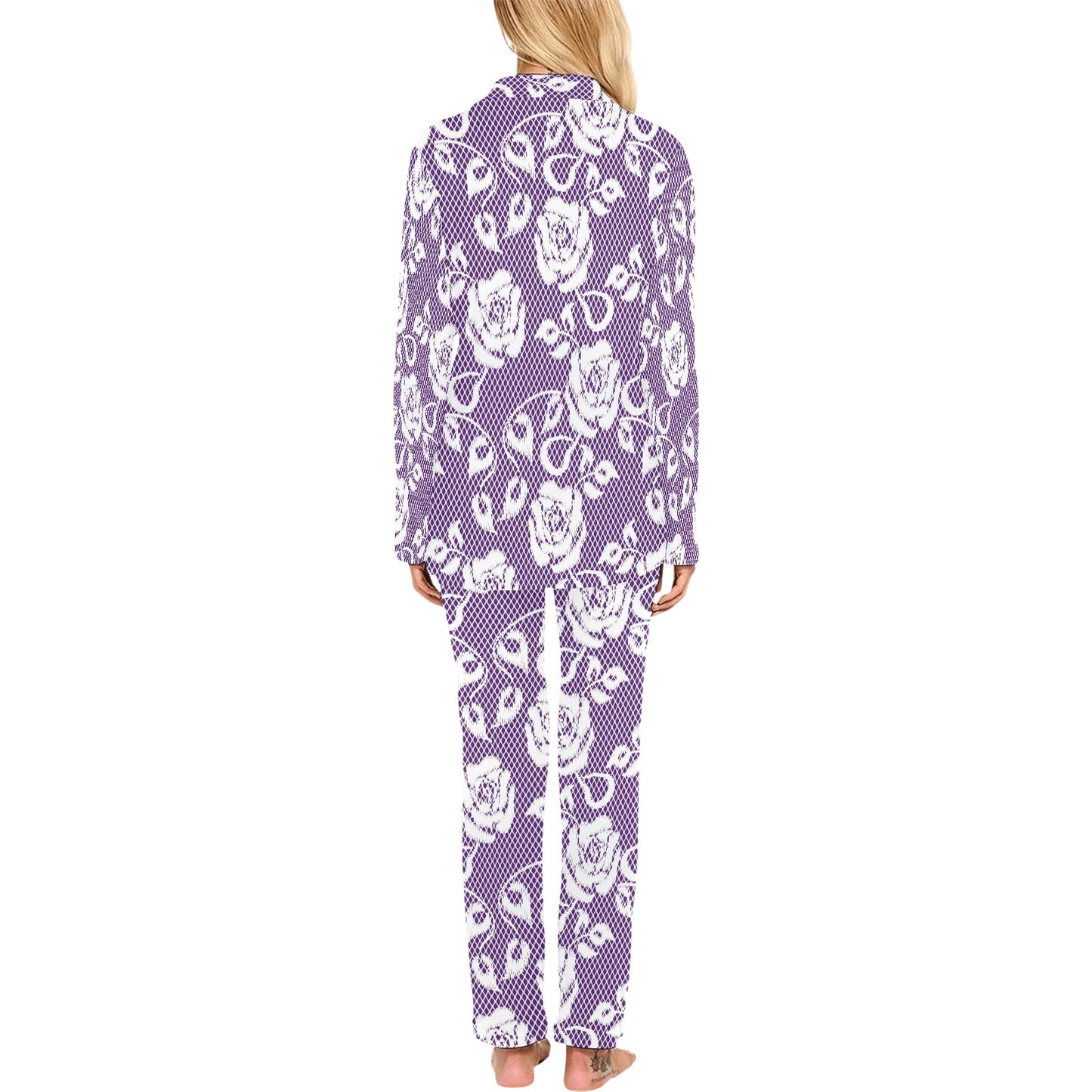 Victorian printed lace pajama set, design 18 Women's Long Pajama Set (Sets 02)