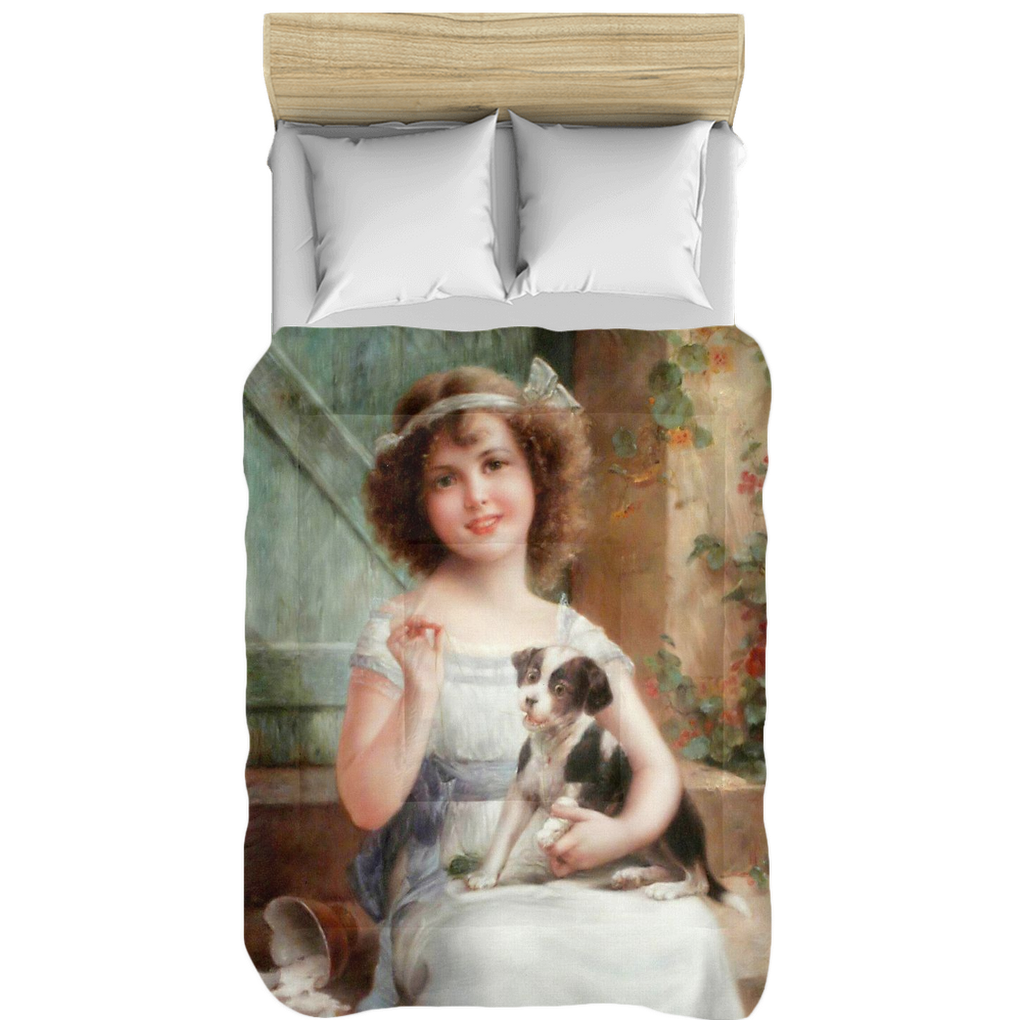 Victorian lady design comforter, twin, twin XL, queen or king, Waiting for the Vet