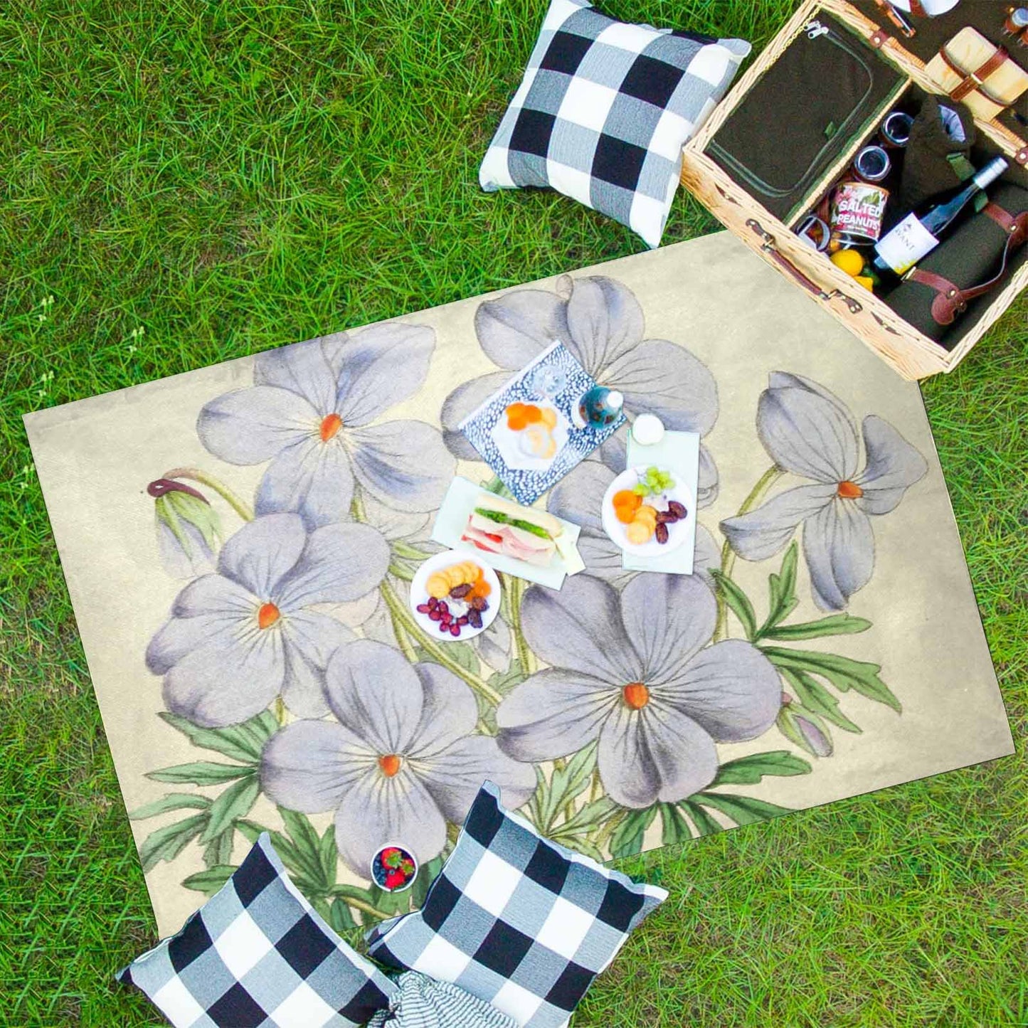 Vintage Floral waterproof picnic mat, 81 x 55in, Design 13