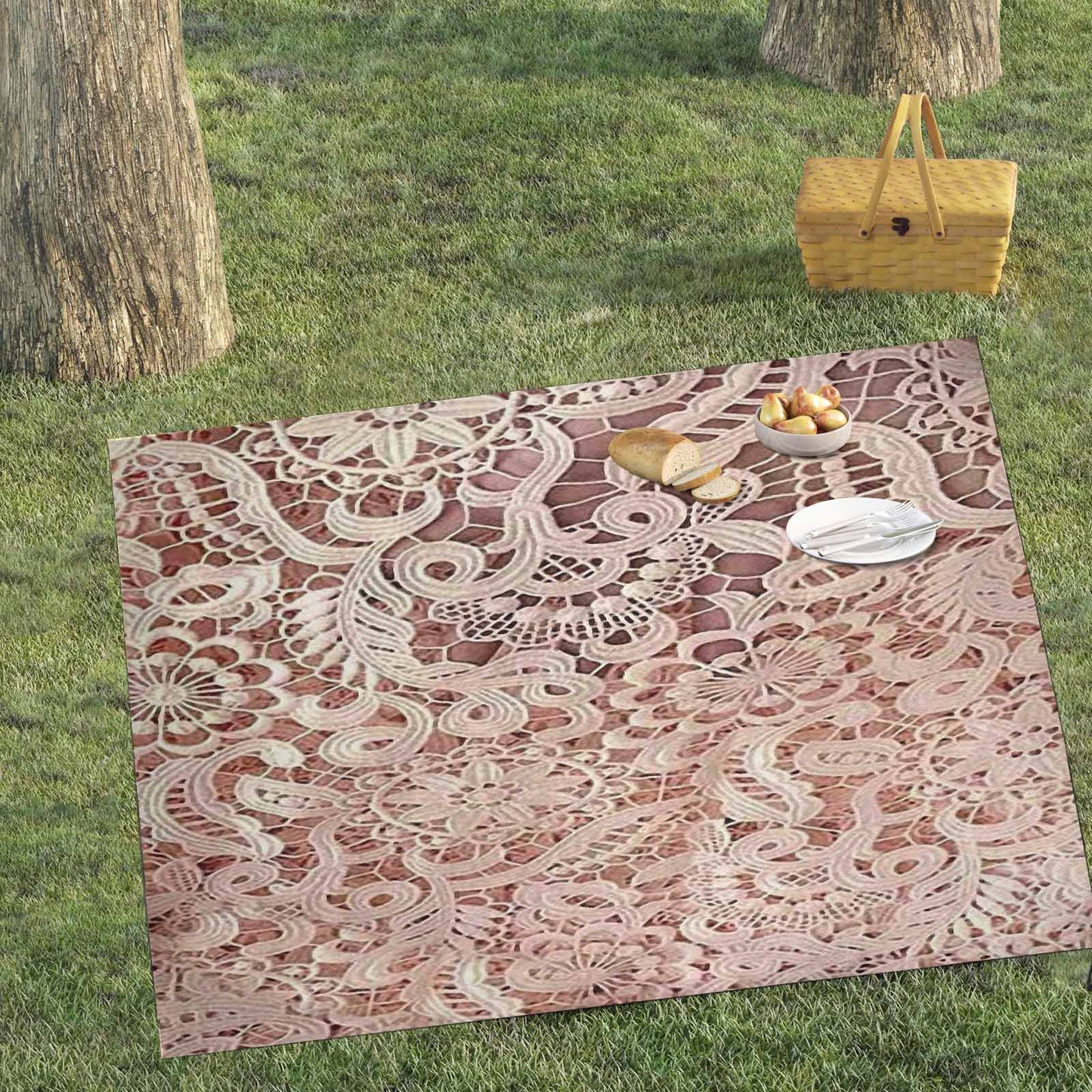 Victorian lace print waterproof picnic mat, 69 x 55in, design 11