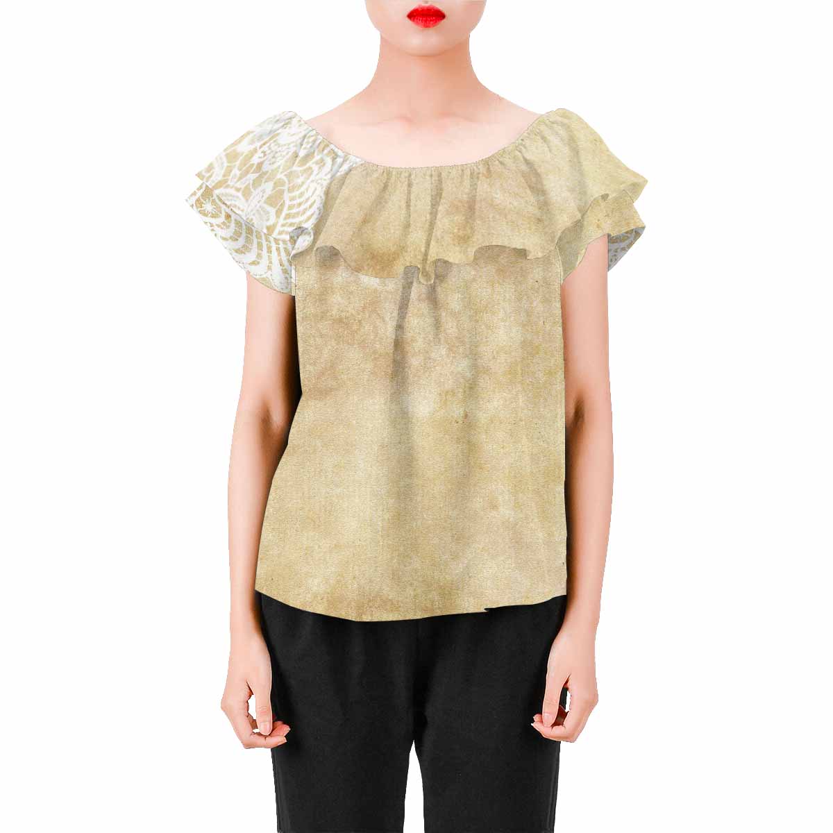 Victorian Lace print Chiffon Blouse, design 29