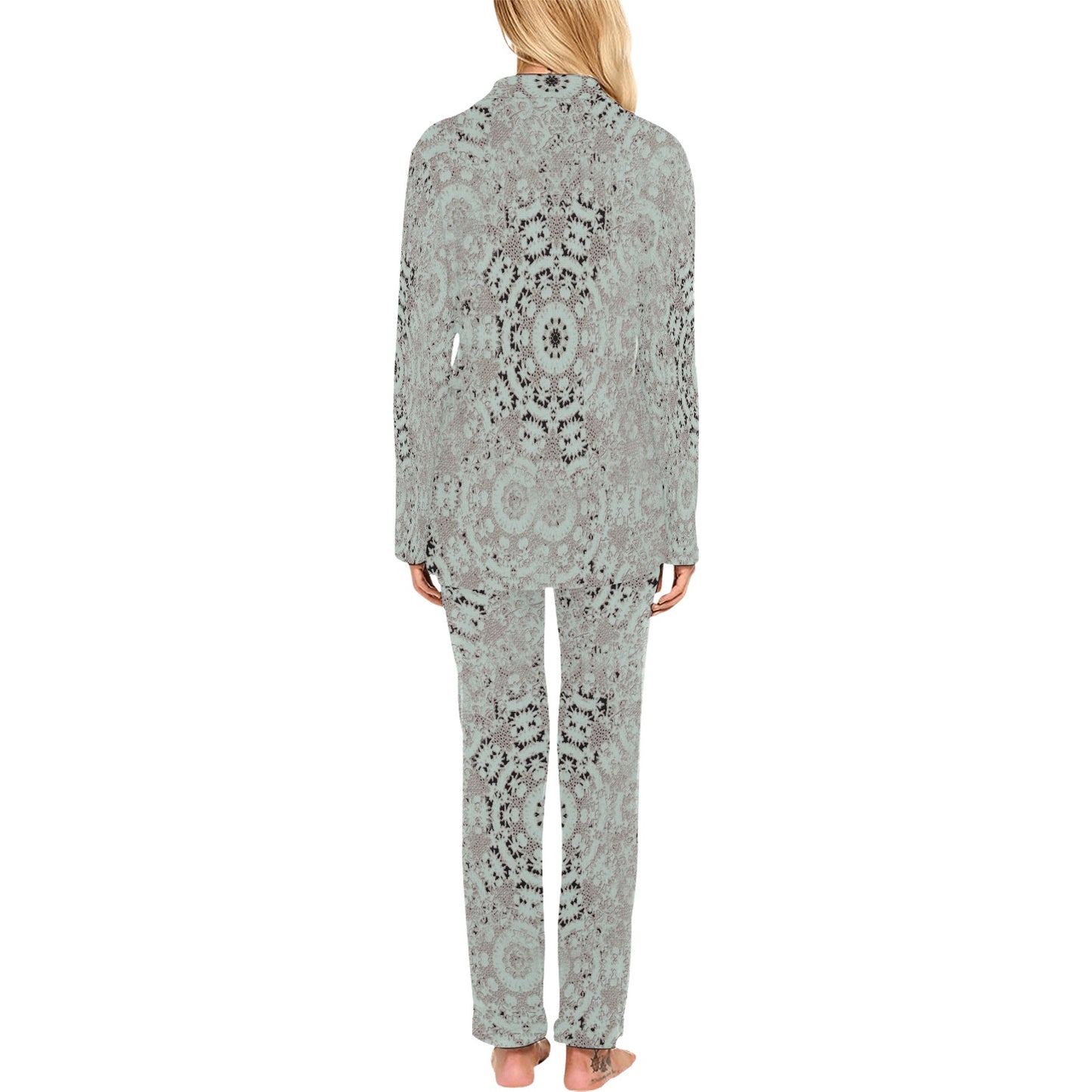 Victorian printed lace pajama set, design 51 Women's Long Pajama Set (Sets 02)
