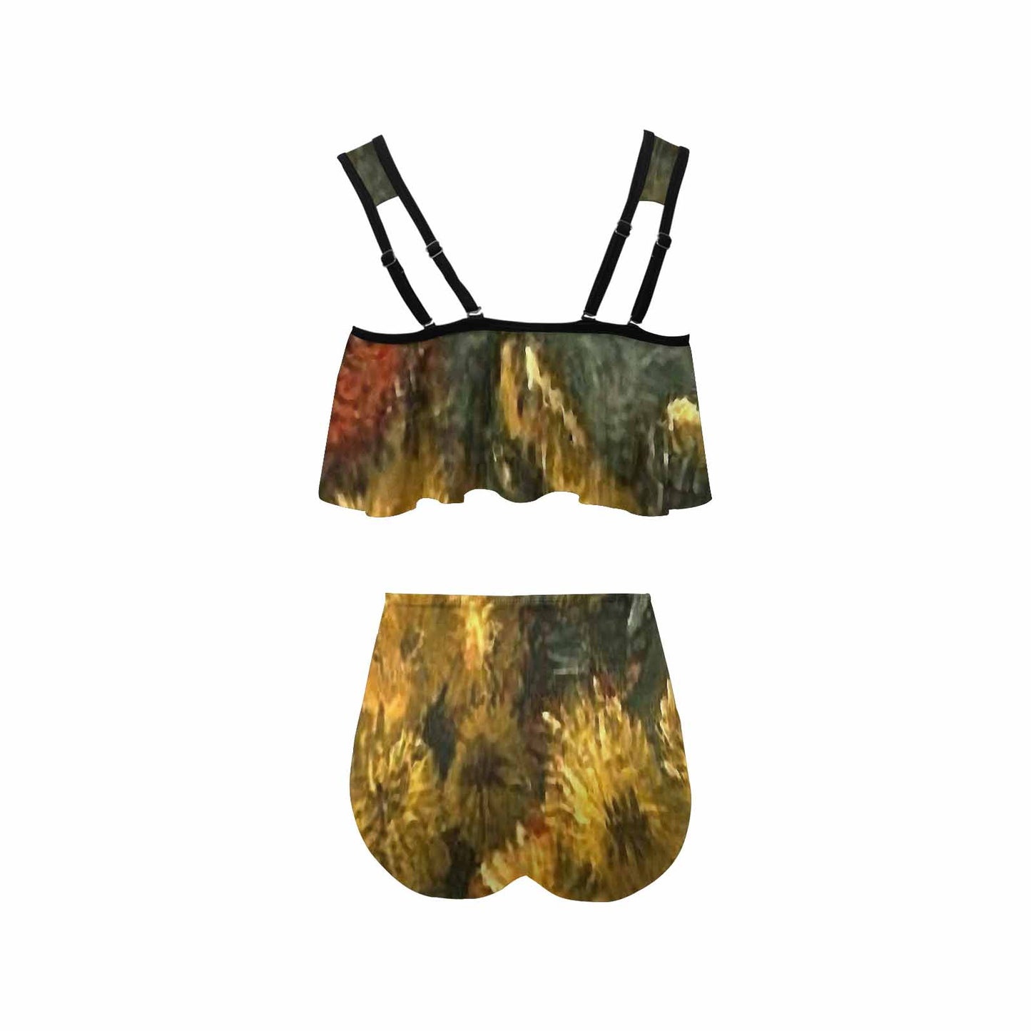 Vintage floral high waisted flounce top bikini, swim wear, Design 28