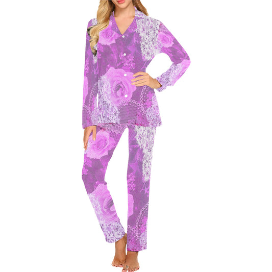 Victorian printed lace pajama set, design 03 Women's Long Pajama Set (Sets 02)