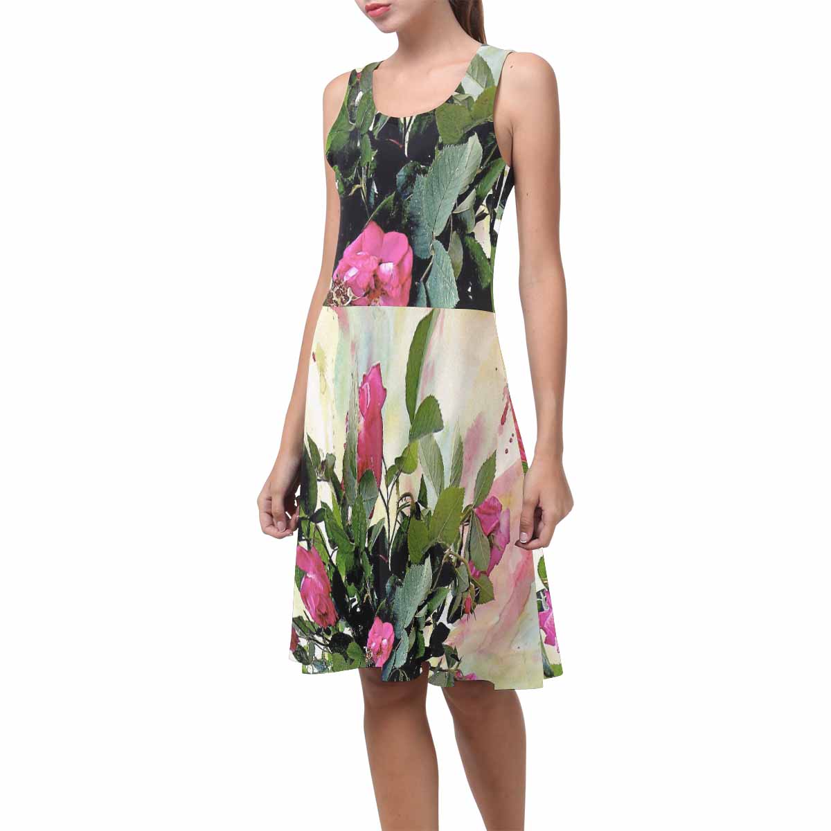 Vintage floral short summer flare dress,  XS to 3XL plus size, model D09534 Design 22