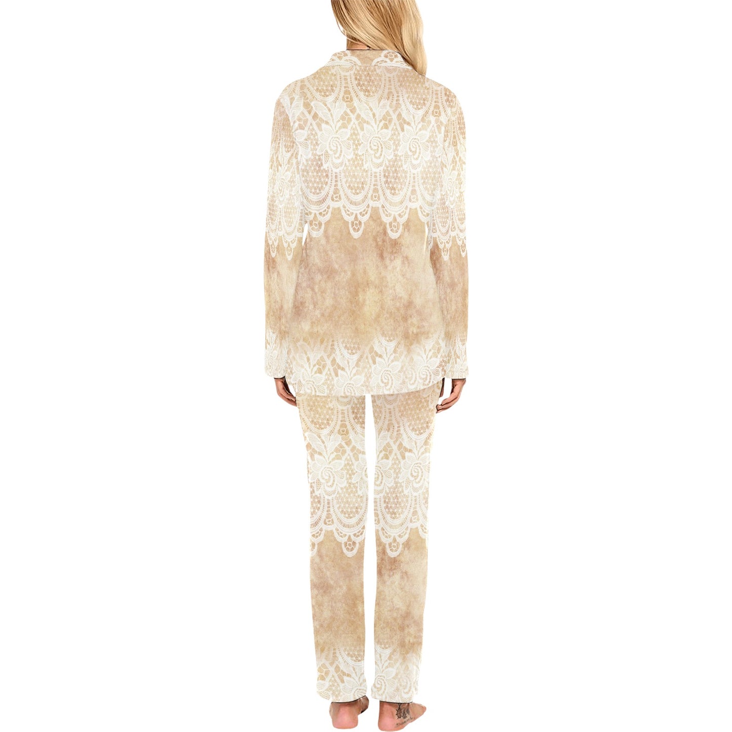 Victorian printed lace pajama set, design 30 Women's Long Pajama Set (Sets 02)