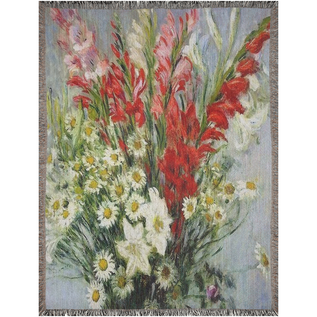 100% cotton Vintage Floral design woven blanket, 50 x 60 or 60 x 80in, Design 43