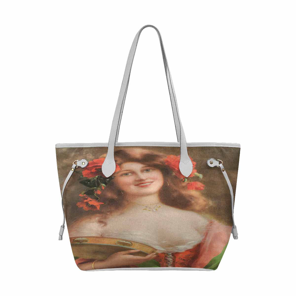 Victorian Lady Design Handbag, Model 1695361, Tambourine Girl, WHITE TRIM