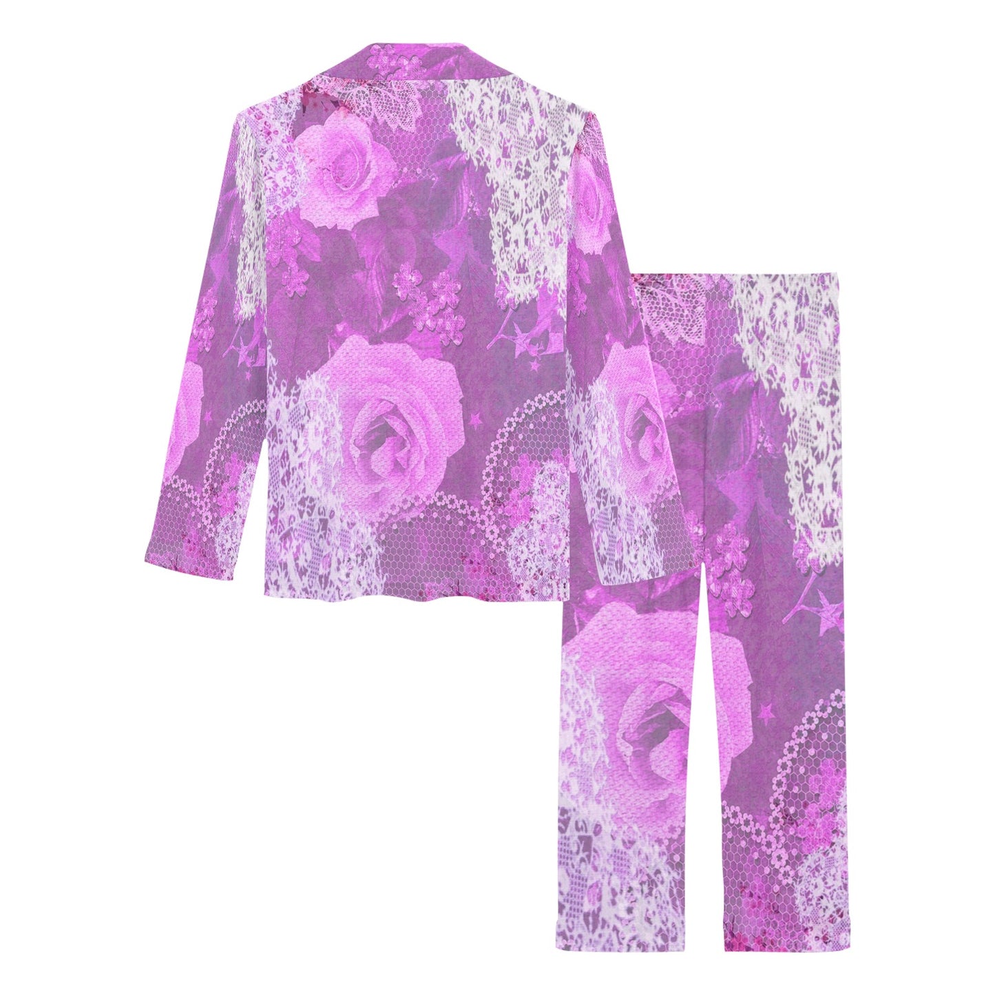 Victorian printed lace pajama set, design 03 Women's Long Pajama Set (Sets 02)