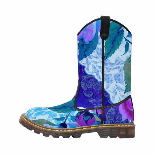 Victorian lace print, western lumber boots, design 20