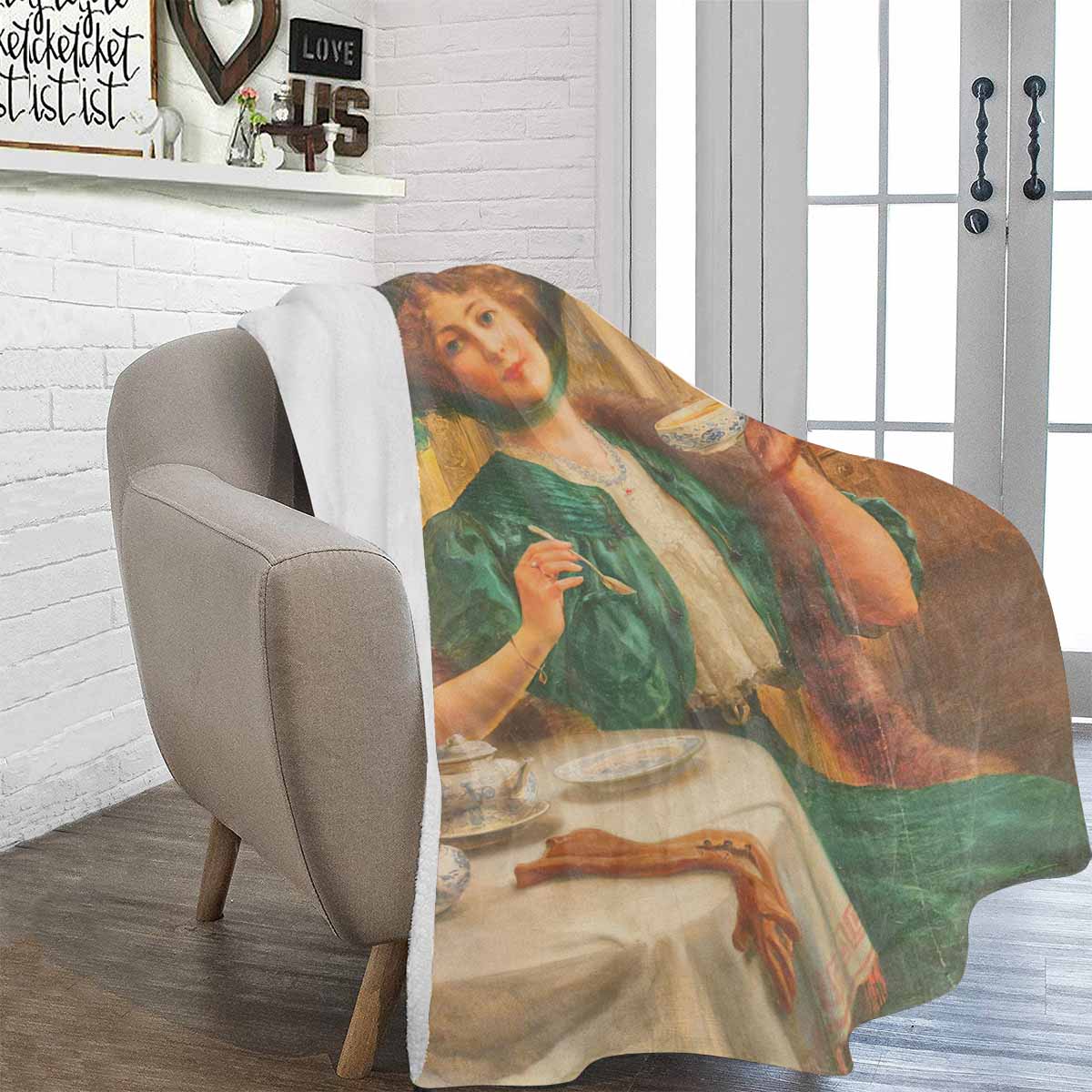 Victorian Lady Design BLANKET, LARGE 60 in x 80 in, Lady In Green