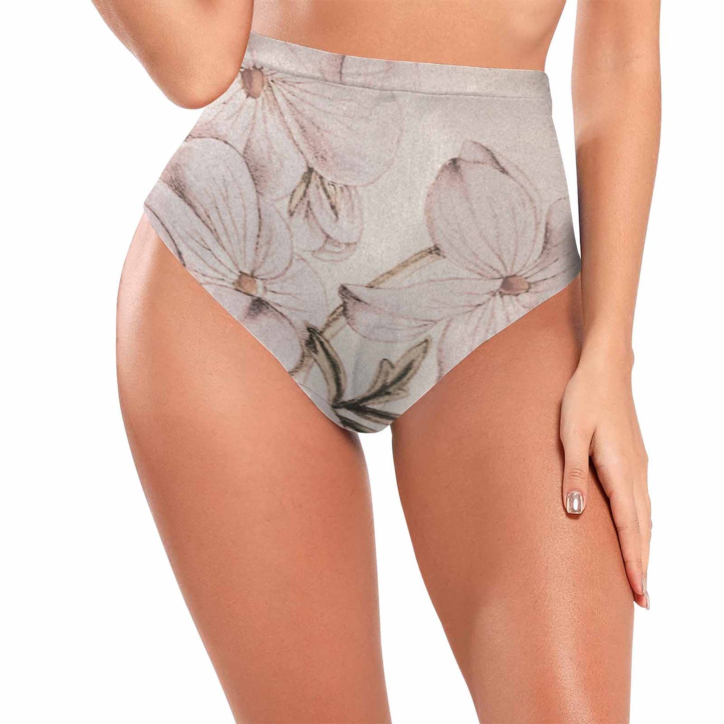 Vintage floral High waist bikini bottom, Design 13x