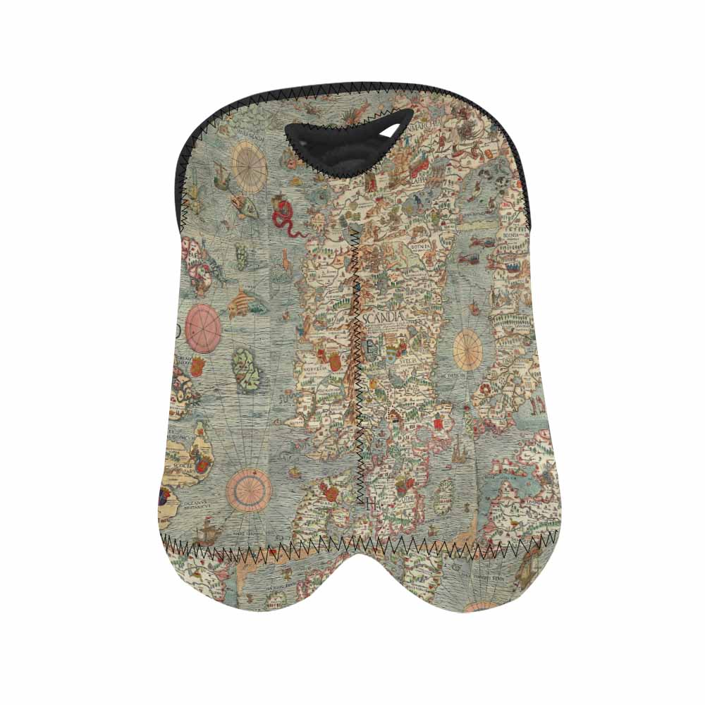 2 Bottle Antique map wine bag,Design 15