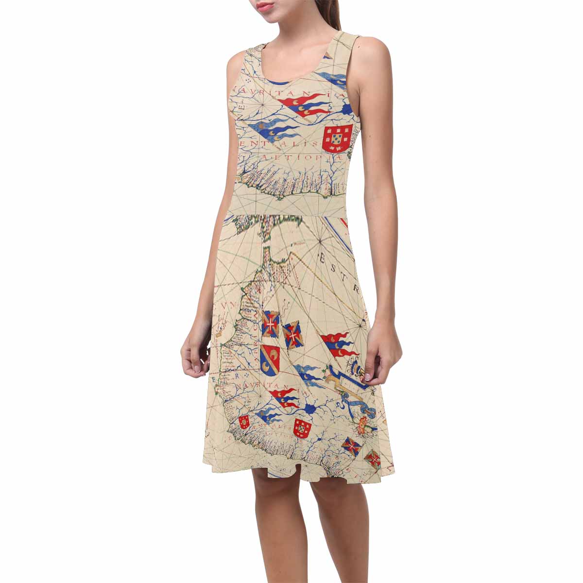 Antique Map casual summer dress, MODEL 09534, design 40