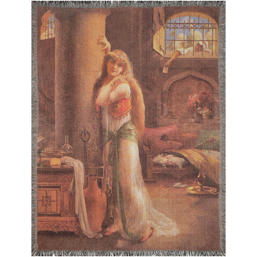 100% cotton Victorian Lady design design woven blanket, 50 x 60 or 60 x 80in, The Secret Message