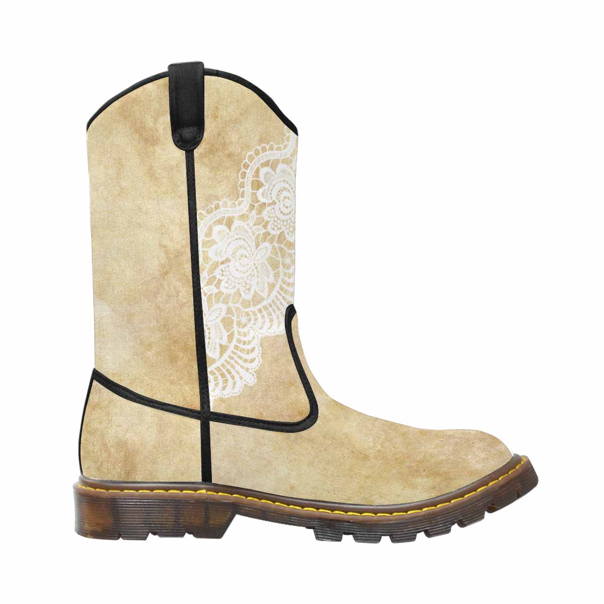 Victorian lace print, western lumber boots, design 29