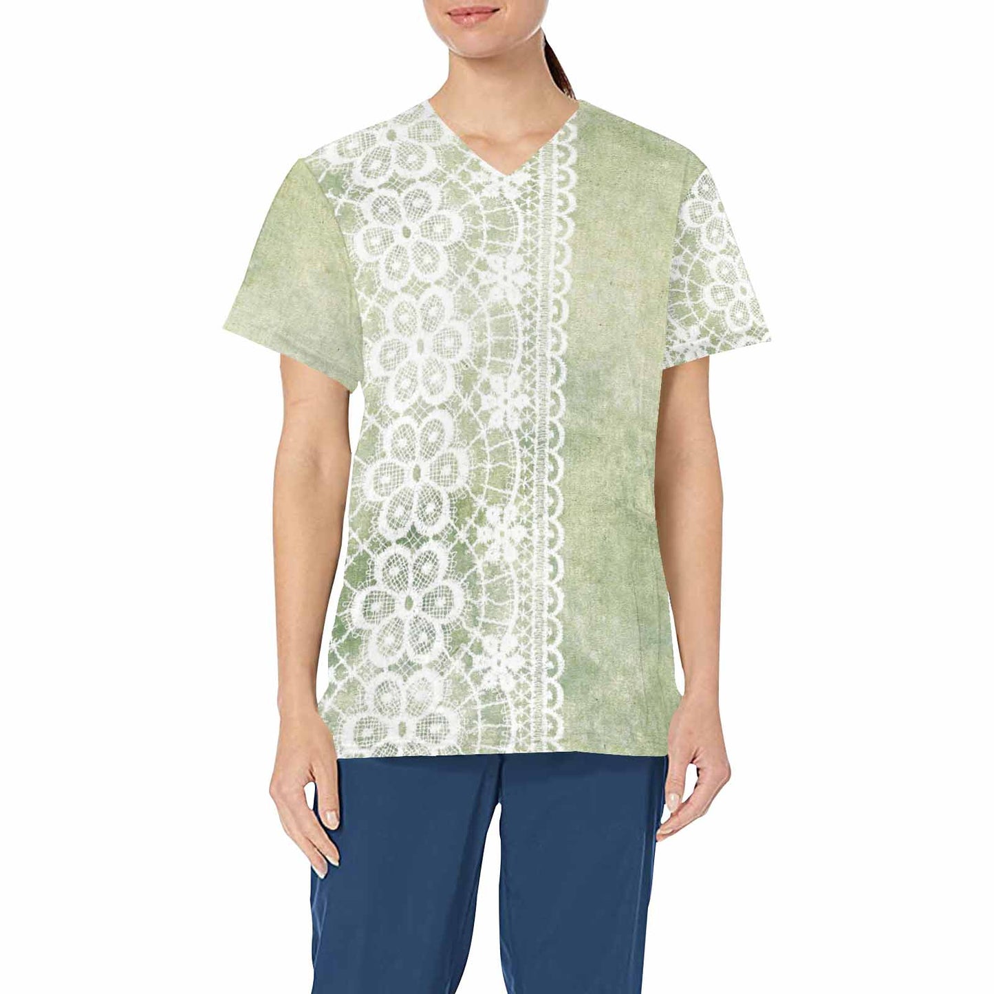 Victorian lace print professional scrubs, nurses scrub, unisex, design 42