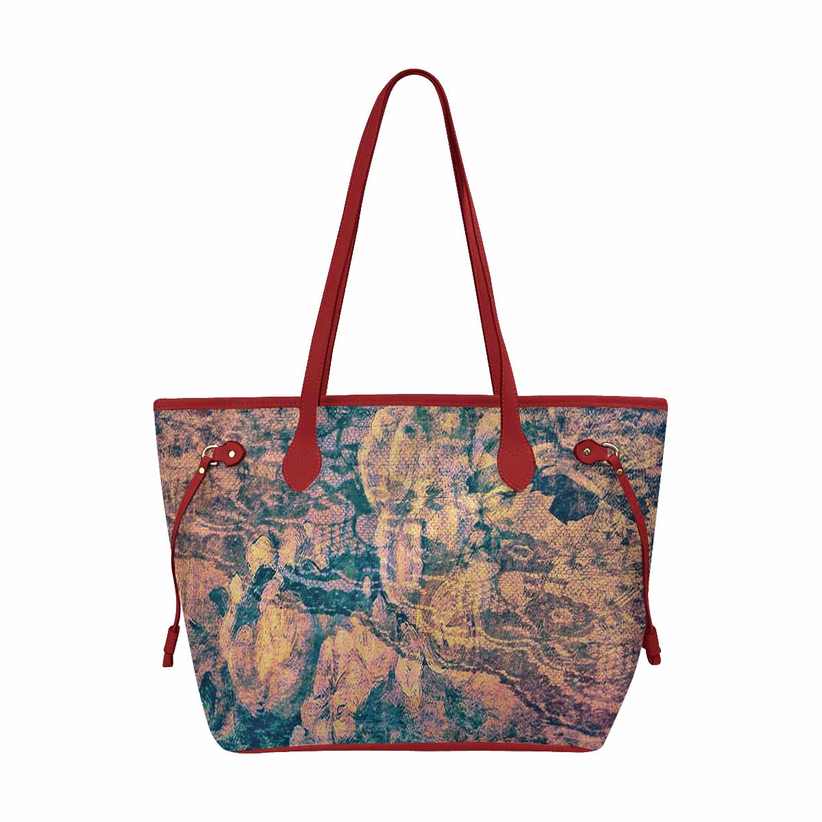 Vintage Floral Handbag, Classic Handbag, Mod 1695361 Design 17XX, RED TRIM