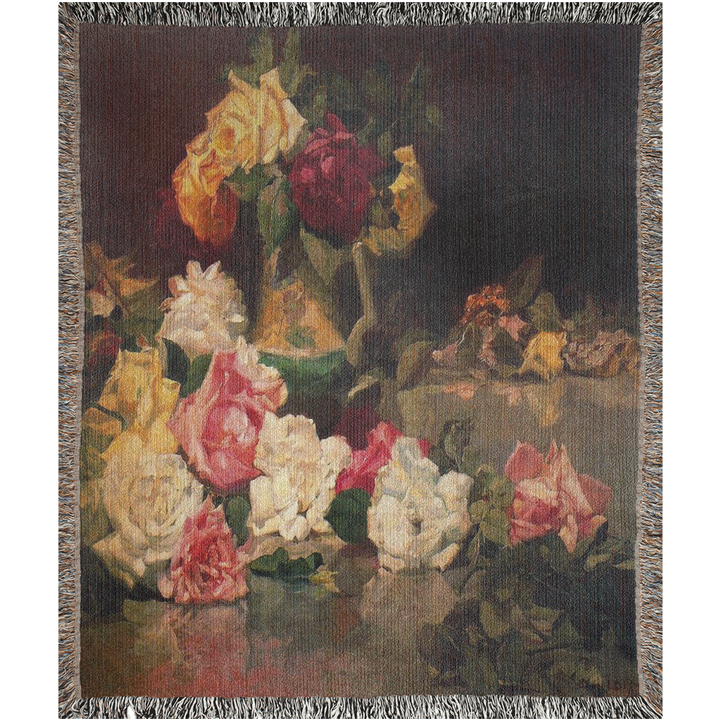 100% cotton Vintage Floral design woven blanket, 50 x 60 or 60 x 80in, Design 37