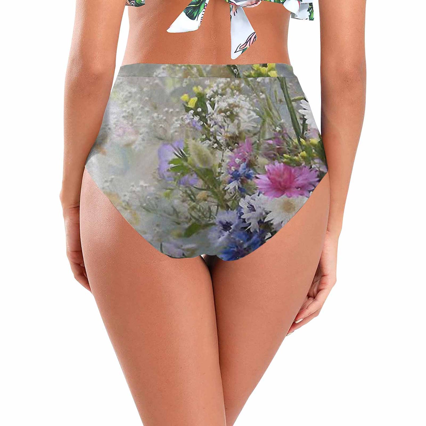 Vintage floral High waist bikini bottom, Design 02