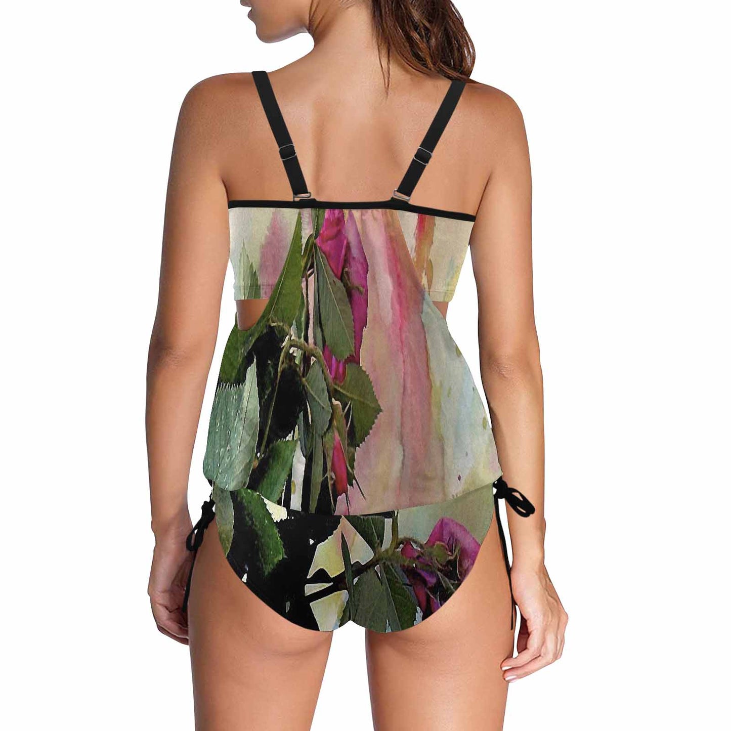 Vintage floral,cover belly tankini beach wear, swim wear, Design 22