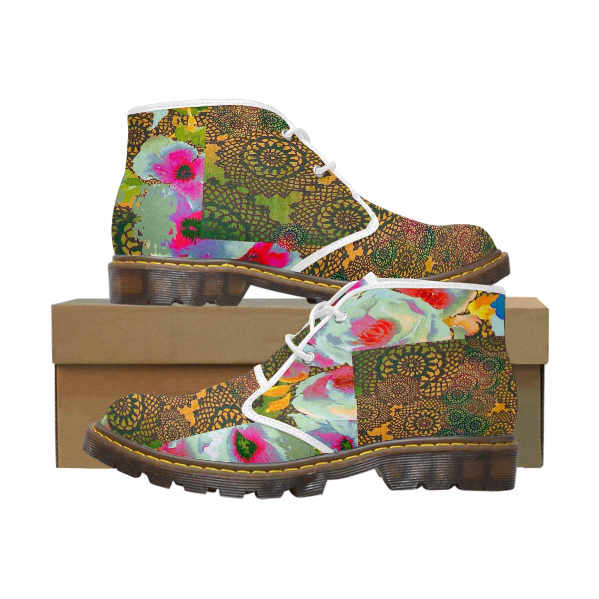 Lace Print, Cute comfy womens Chukka boots, design 15