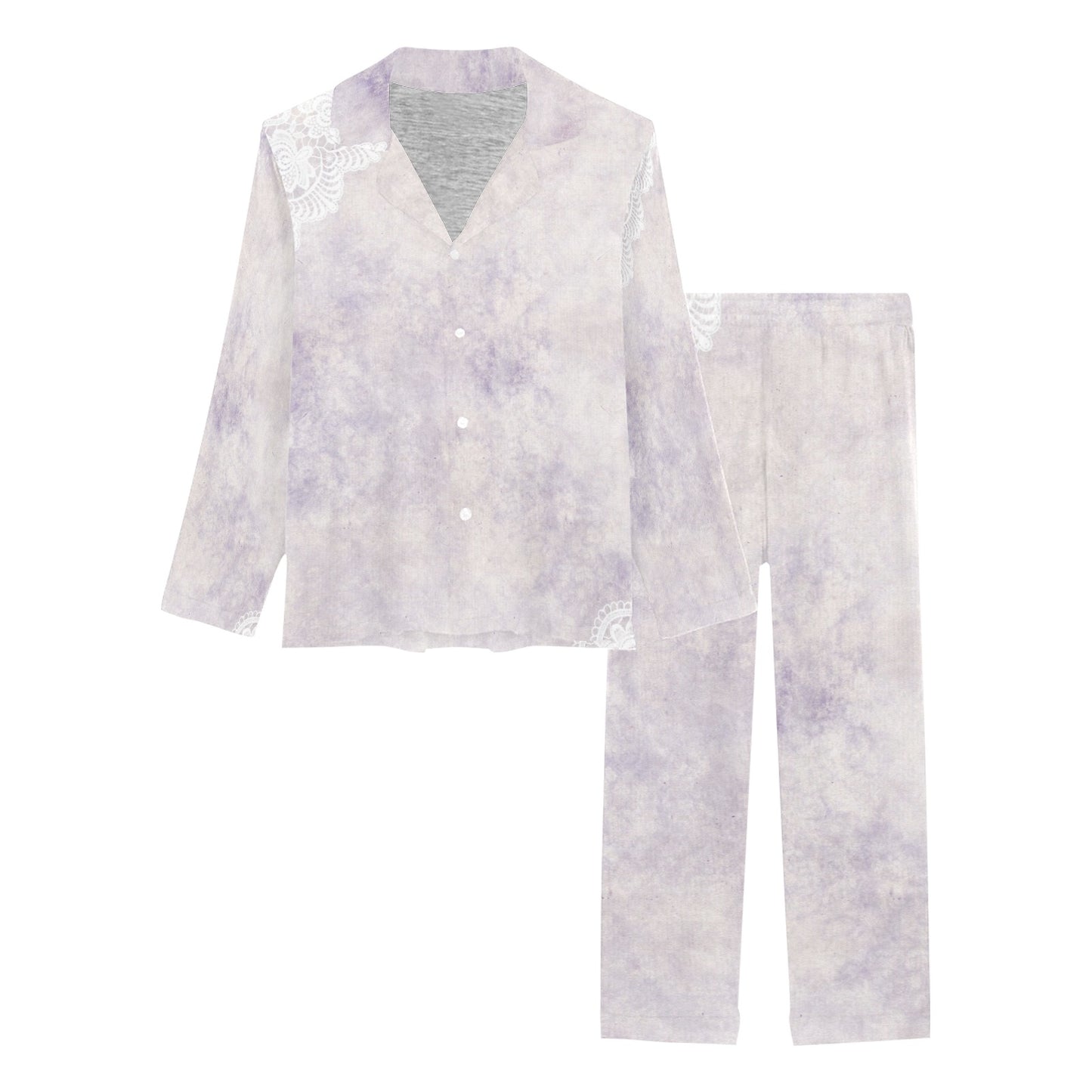 Victorian printed lace pajama set, design 40 Women's Long Pajama Set (Sets 02)