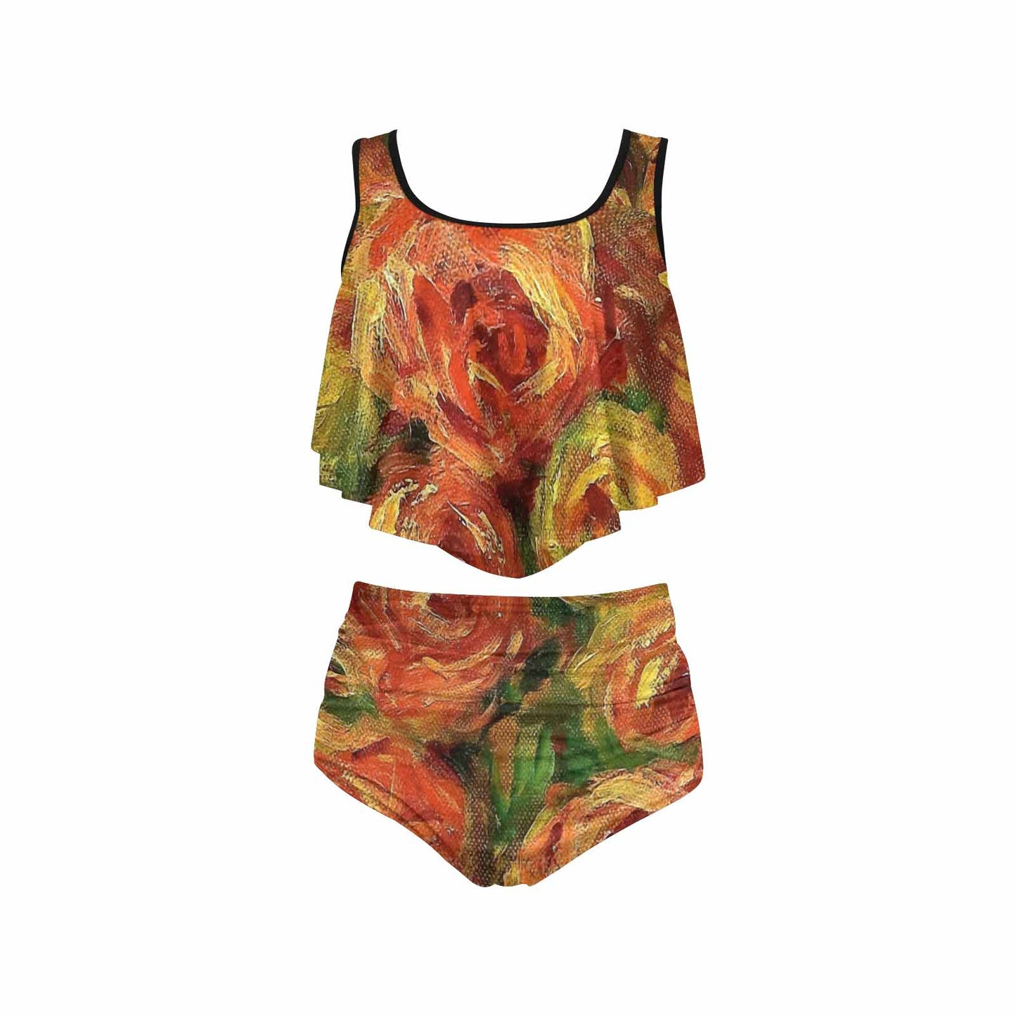 Vintage floral high waisted flounce top bikini, swim wear, Design 18