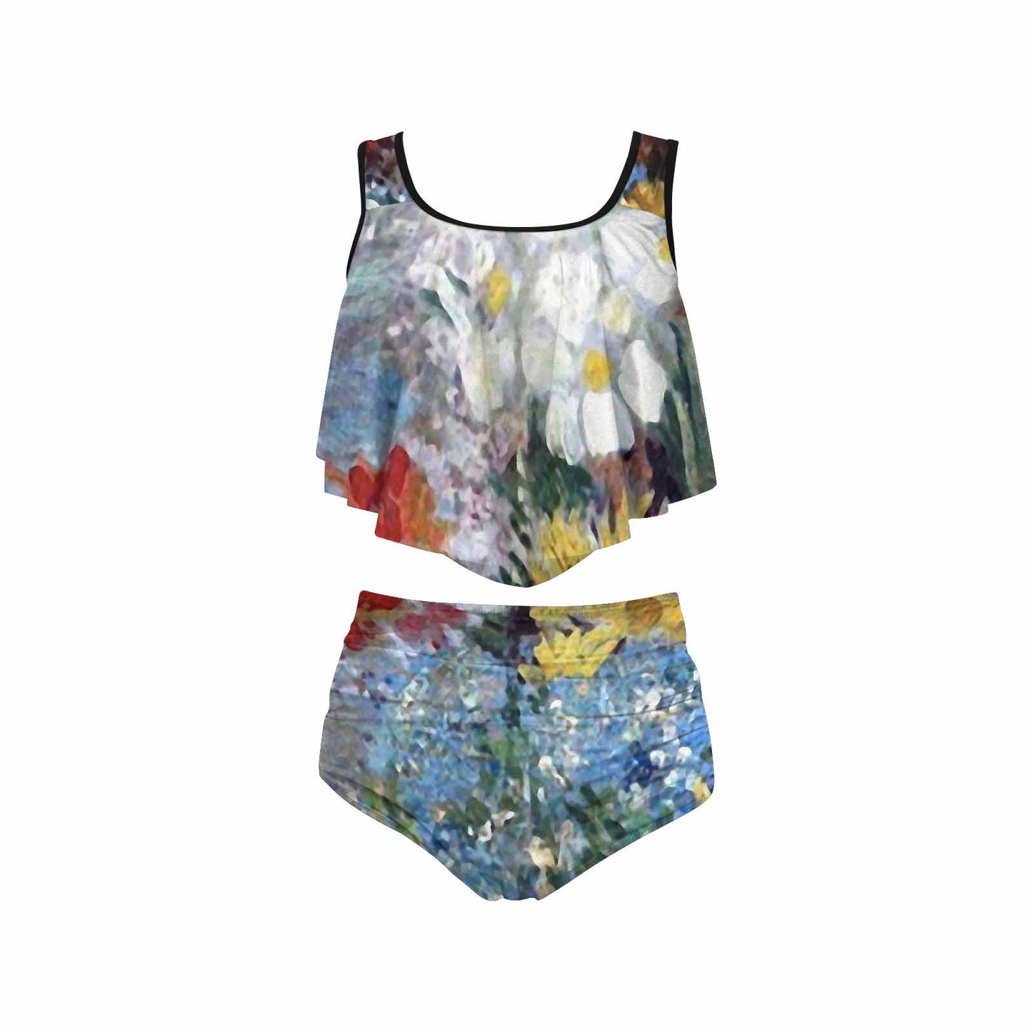 Vintage floral high waisted flounce top bikini, swim wear, Design 41