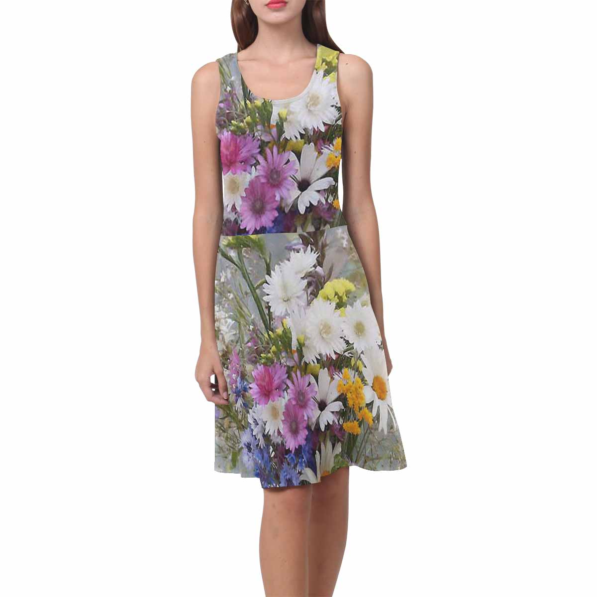Vintage floral short summer flare dress,  XS to 3XL plus size, model D09534 Design 02