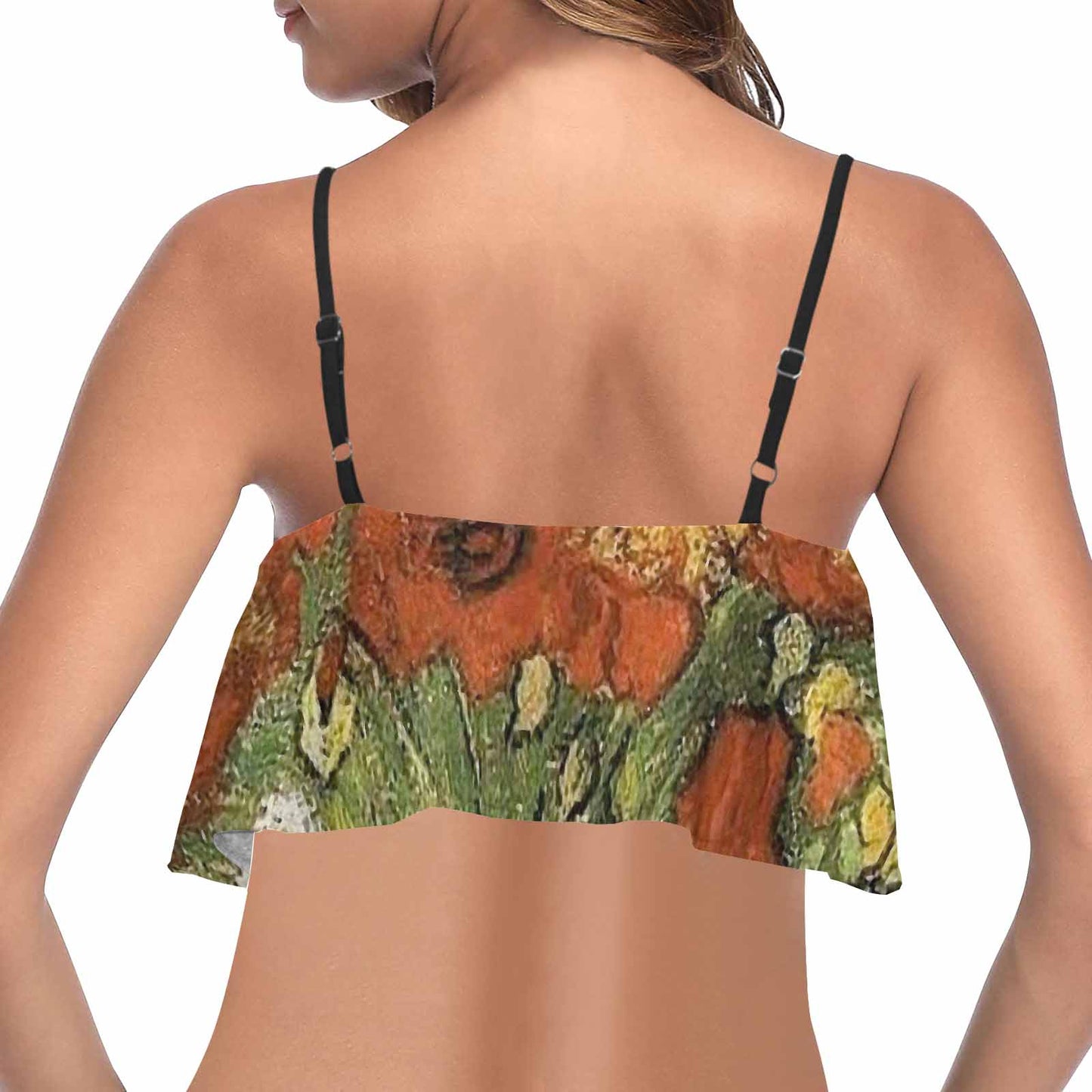 Vintage floral flounce bikini top, Design 56
