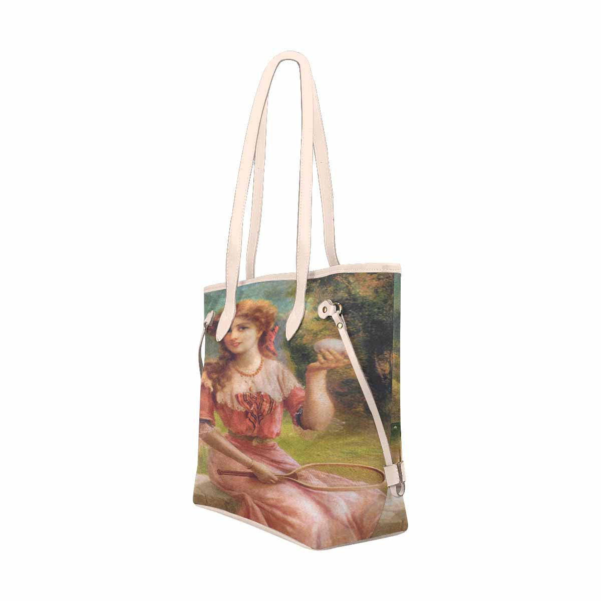 Victorian Lady Design Handbag, Model 1695361, Tennis Anyone, BEIGE/WHITE TRIM