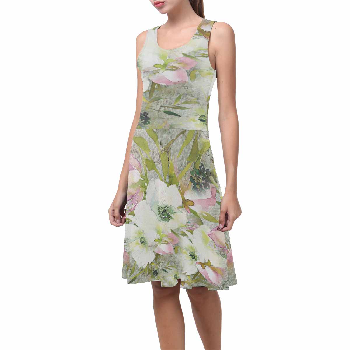 Vintage floral short summer flare dress,  XS to 3XL plus size, model D09534 Design 03